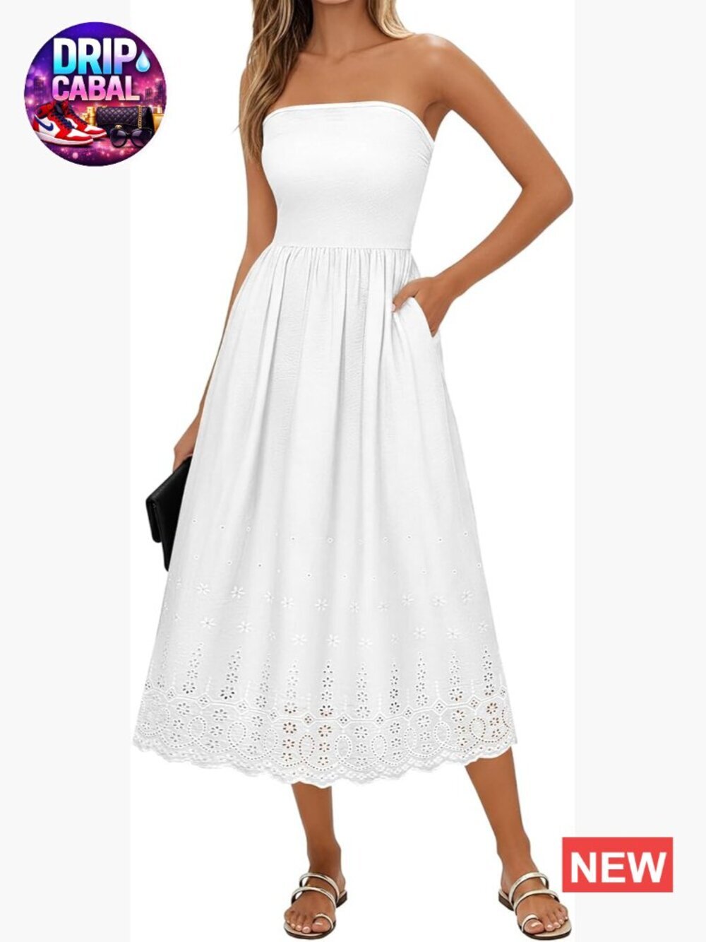 Strapless Tube Top Maxi Dress with Lace Trim, A-Line Boho Summer Beach Casual